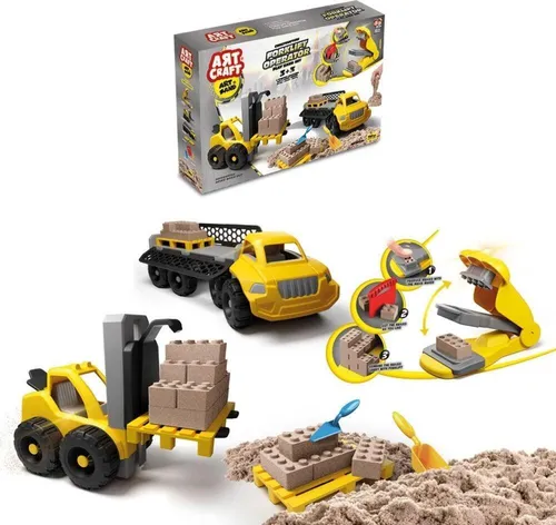 Sand-Bausatz Burg 750g mit Baufahrzeugführer und Ziegelsteinfertigungsmaschine
