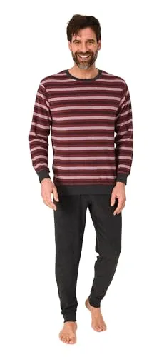 Normann Herren Frottee Schlafanzug lang mit Bündchen - Streifenoptik, Farbe: rot, Größe: 54 - Hochwertiger Herren Schlafanzug aus Frottee in eleganter Streifenoptik. Ideal für kalte Nächte, mit Bündchen für optimalen Sitz und Komfort. Verfügbar in Übergrößen für perfekten Tragekomfort.