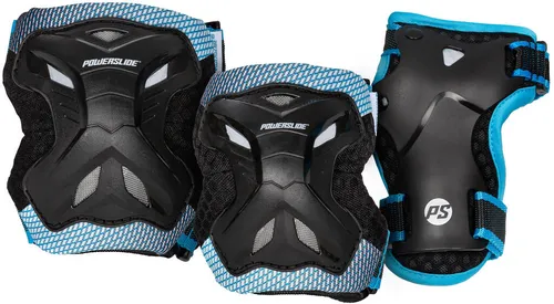 Powerslide Kids Pro Girls Protektoren-Set (6-teilig) - Schütze deine kleinen Skater mit diesem 6-teiligen Protektoren-Set in Blau und Schwarz. Ideal für Inlineskating, bietet es hohen Komfort durch dichte Polsterung und sicheren Halt dank Klettverschlüssen.
