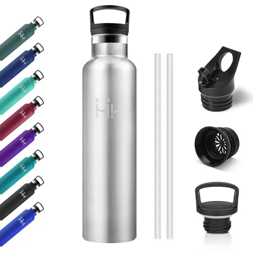 Thermosflasche 1L, Wasserflasche Kohlensäure Geeignet, Auslaufsicher Trinkflasche Edelstahl mit Strohhalm, Isolierflasche Doppelwandig, Trinkflasche für Laufen, Sprudel, Sprudel, Reisen