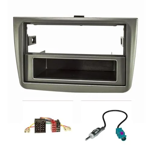 tomzz Audio 2402-015 Radioblende Set kompatibel mit Alfa Romeo Mito (ZAR 955) Bj.2008-2013 dunkelsilber glänzend mit Radioadapter ISO Fakra Antennenadapter DIN