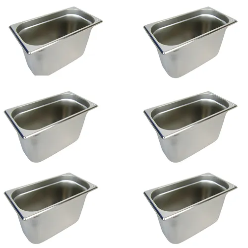 AcMax 6 Stück GN 1/3 Gastronormbehälter - Edelstahl GN-Behälter mit 7,8 Litern Fassungsvermögen, stapelbar und ideal für professionelle Küchen. Perfekt für die Aufbewahrung und Präsentation von Speisen.