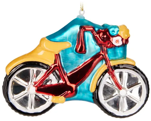 BRUBAKER Christbaumschmuck Fahrrad Rot mit Glitzer - Lustige Weihnachtskugel aus Glas (1-tlg), Weihnachtsbaumkugel Lustig Anhänger - Handbemalte Baumkugel - 13 cm
