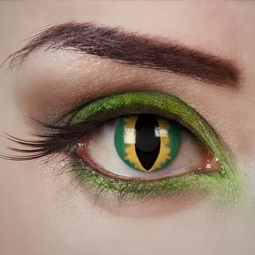 aricona Grün-Gelbe Kontaktlinsen Green Viper, 2 Stück - Farbige Halloween-Linsen ohne Stärke für Cosplay, Karneval, Fasching, Motto- und Kostüm-Partys