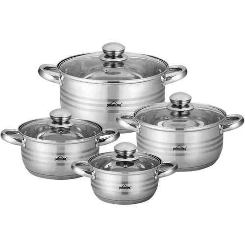 8-teiliges Induktions-Kochtopfset aus Edelstahl mit Glasdeckel
