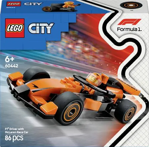 LEGO CITY F1 Rennfahrer mit McLaren Rennauto 60442 - Erlebe mit dem LEGO City F1 Rennfahrer und McLaren Rennauto (60442) spannende Rennabenteuer! Das Set fördert Kreativität und bietet eine digitale Bauanleitung für noch mehr Spaß.