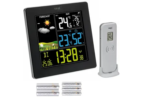 TFA Dostmann Wetterstation SUN2 digital mit Außensensor - Wetterstation mit großem Farbdisplay, Außensensor für präzise Temperaturkontrolle und integrierter Funkuhr. Ideal zur Wohnklimakontrolle und Heizkostensenkung.