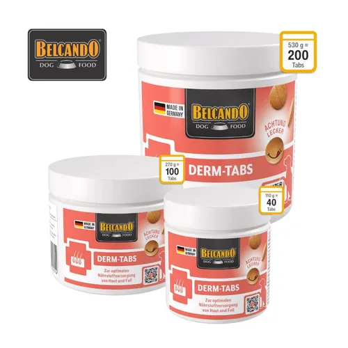 Belcando Vetline Derm Tabs für Hunde - Ergänzungsfuttermittel für Hunde zur Unterstützung von Haut und Fell. Praktische Tablettenform für einfache Dosierung und gute Verträglichkeit.