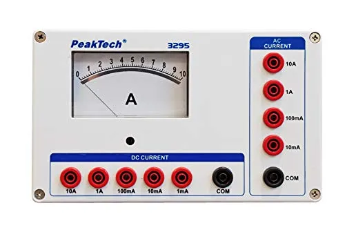 PeakTech P 3295 Analog Amperemeter - 10A AC/DC - Strommessgerät für 1mA bis 10A DC und 10mA bis 10A AC, mit einfachem Zugang zu allen Messbereichen durch separate Buchsen, ideal für präzise Messungen ohne Batterien.