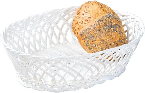 KESPER Brot- und Obstkorb 31 x 23,5 x 8,5 cm - Servierkorb aus wasserunempfindlichem Kunststoffgeflecht, leicht zu reinigen und stilvoll in Weiß
