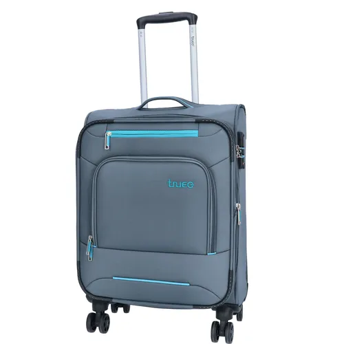 TheTrueC 4-Rad Trolley 55cm Grau-Blau Palma - Trolley in stilvollem Design, ultraleicht und ideal für Reisen. Mit 360° drehbaren Leichtlaufrollen und TSA-Zahlenschloss für mehr Sicherheit.