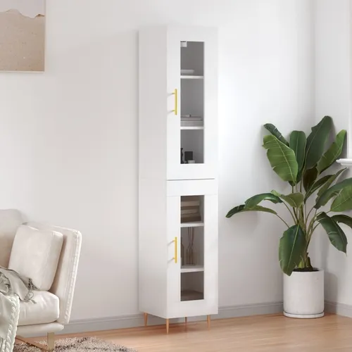 vidaXL Highboard Weiß 34,5x34x180 cm - Elegantes Highboard aus hochwertigem Holzwerkstoff, bietet viel Stauraum und sorgt mit stabilen Eisenbeinen für einen modernen Look. Ideal für stilvolle Wohnzimmer.