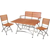 Garden Pleasure WIEN Set 3 Tisch 4-tlg. - Braun/Schwarz - Gartenmöbel-Set für 4 Personen, platzsparend klappbar und ideal für entspannte Stunden im Freien. Inklusive Tisch, 2 Klappstühlen und 1 Klappbank, perfekt für Garten, Terrasse oder Balkon.