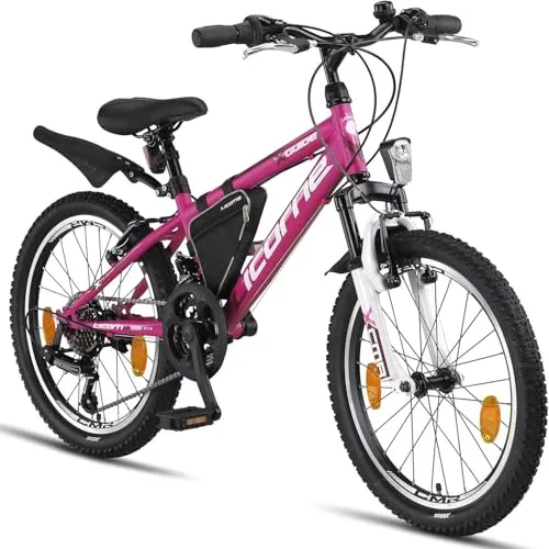 Licorne Bike Guide Premium Mountainbike 20 Zoll - Rosa/Weiß für alle Altersgruppen - Mountainbike für Mädchen, Jungen, Herren und Damen; ideal für den Alltag und Touren, mit hochwertiger Schaltung für optimalen Fahrkomfort.