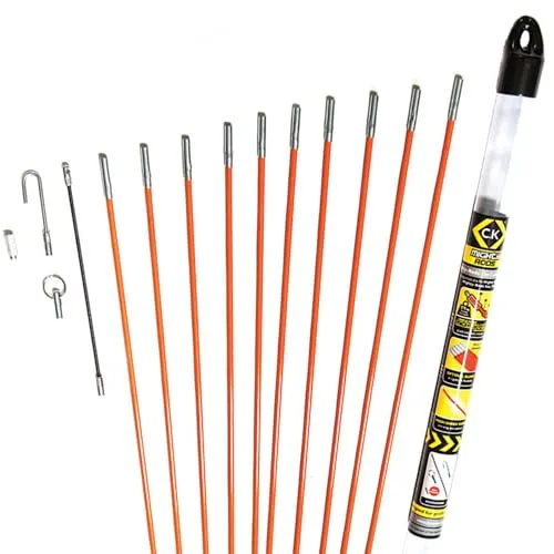 C.K MightyRods 10m Kabelstangen Kit 14 Stück, 5mm Ø Flexibilitäten Einziehstangen, Reibungslose Glasfaser Elektrische Kabelziehhilfe, Elektroinstallation, Kabeleinziehhilfe Elektriker, CK T5410