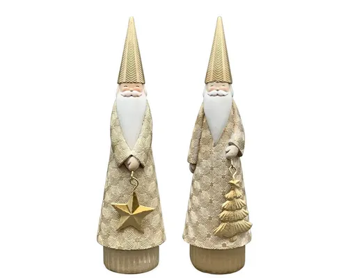 matches21 HOME & HOBBY Dekofigur Elegante Weihnachtsmann-Figuren, Stern & Baum, Gold 23 cm (2 St), Moderne Weihnachtsdeko aus Polyresin für innen & außen