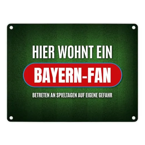 Hier wohnt ein Bayern-Fan Metallschild mit Rasen Motiv Fußball Bayern Tor Verein