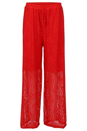 Malito - Damen Spitzenhose - weich fließende Strandhose - Lange Elegante Sommerhose - feminin festlich elastischer Bund 20634 - (Rot)
