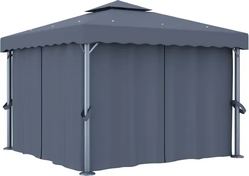 The Living Store Pavillon mit Vorhang 3x3 m Anthrazit Aluminium