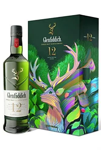 Glenfiddich 12 Jahre - Limited Edition mit Flachmann - Whisky, limitierte Edition des fruchtigen Single Malt Scotch Whiskys, designt von Santtu Mustonen, inkl. passendem Flachmann für besondere Anlässe.