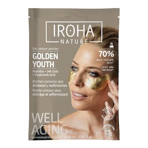 Iroha Nature - Foil Divine augenpads 2 Stk. | Extra aufhellend mit Platin, Kollagen und Hyaluronsäure | eye patches mit 24K Gold | Ergebnisse in 15 Minuten | Mehr Festigkeit und Elastizität