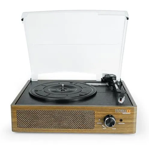 Technaxx Retro Plattenspieler TX-186 mit Bluetooth und USB-Digitalisierung - Plattenspieler mit 3 Geschwindigkeiten, integriertem 2x3W Lautsprecher und Bluetooth V5.0 für kabelloses Streaming. Perfekt für Vinyl-Liebhaber und HiFi-Anschlüsse.