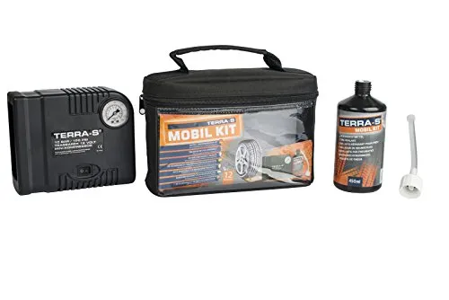 Terra-S 100201 Reparaturset für PKW-Reifen inkl. Kompressor