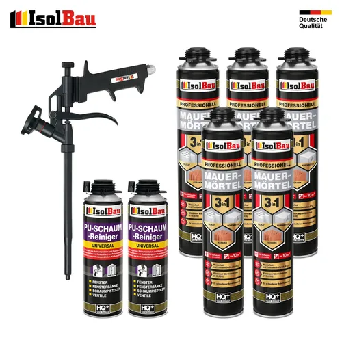 Mauermörtel 5 x 750ml SET Teflon Schaumpistole 2x Reiniger Montageschaum Mörtel