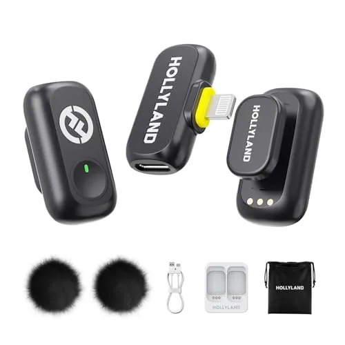 Hollyland Lark A1 Mini Duo Kabelloses Lavalier Mikrofon für iPhone14/13/12, 48 kHz/24-Bit, 3-Level-intelligentes Rauschen, Microphone für YouTube, Podcast, Vlogging(Schwarz, 2TX + Lighting RX)