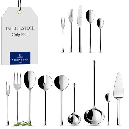 Villeroy & Boch Besteck-Set Udine 70tlg. - Elegantes 70-teiliges Besteckset aus 18/10 Edelstahl, spülmaschinenfest und ideal für besondere Anlässe. Feminines Design mit edler Tropfenform für einen modernen Tisch.