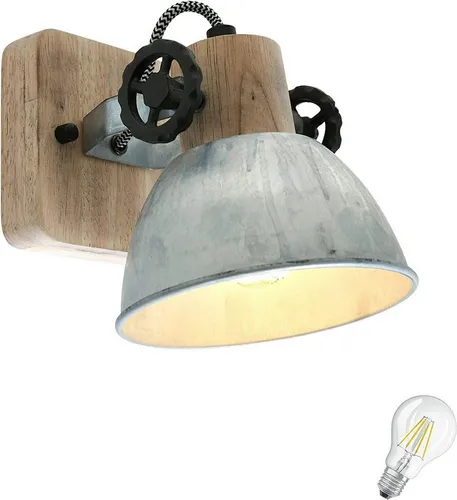 Lichthandel Hoch LED Deckenleuchte moderne Deckenlampe Industrie Vintage Retro Holz Metall incl. 7W LED, LED wechselbar, Warmweiß, Rustikal & Vintage Design