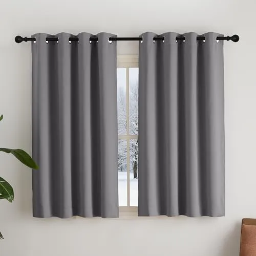 NICETOWN Gardinen Grau Blickdicht Verdunklungsvorhänge mit Ösen 2er Set H145 x B140 cm Vorhänge Fenster Kurze Fenstergardinen Modern Thermal Curtains