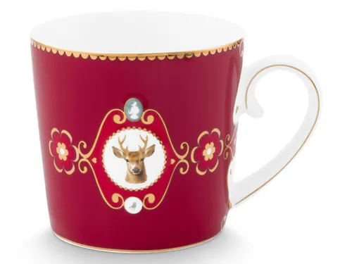 PiP Studio Tasse Love Birds Medaillon Hirsch Tasse dunkelrot 0,19l, Porzellan