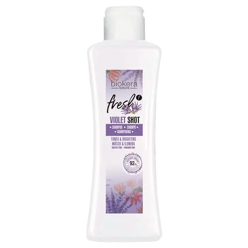 SALERM Biokera Fresh Violet Mattierendes Shampoo für blondes Haar, graues Haar, gesträhnt oder verfärbt, 300 ml, violettes Shampoo, mattiert und hellt die Farbe, ohne Sulfate und Parabene