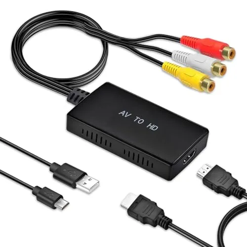 yotutun RCA auf HDMI Adapter, 1080P Composite CVBS AV zu HDMI Converter Video Audio Konverter mit HDMI Kabel für Sky/DVD/STB zur Anzeige auf HDTVs Unterstützt PAL/NTSC