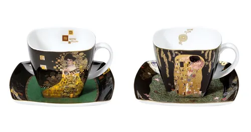 Gustav Klimt Tassen Set 1 - 2er Set mit Untertasse, 250ml - Tassen & Untertassen: Stilvolles 2er Set aus hochwertigem Goebel Porzellan mit klassischem Gustav Klimt Design, ideal für besondere Anlässe.