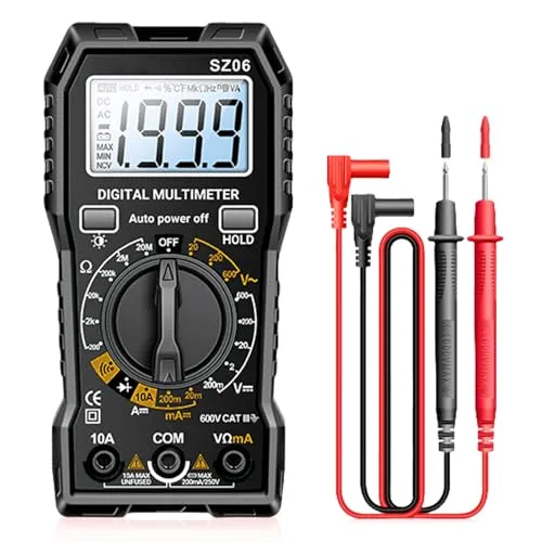 Digital Multimeter, Spannungsprüfer 600 V Voltmeter Durchgangsprüfer, Spannungsmesser, Strommessgerät Mit faltbar Ständer und Messleitungen für AC/DC Spannung, DC Strom, Durchgang, Widerstand, Diode
