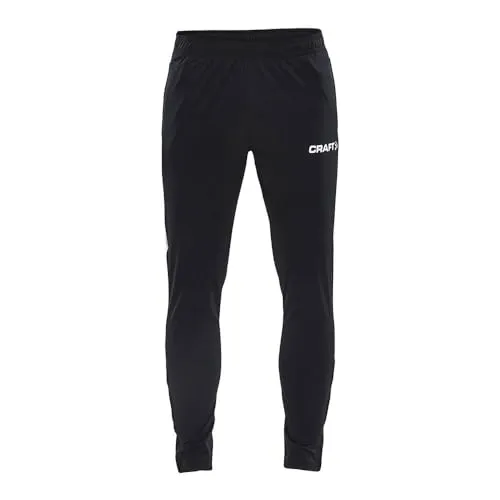 CRAFT Progress Pant M Black/White S - Dehnbare Trainingshose für Herren - Stoffhosen mit hervorragendem Feuchtigkeitstransport für maximale Leistung beim Training. Mit Reißverschlüssen an den Beinenden und seitlichen Reißverschlusstaschen für Wertsachen.