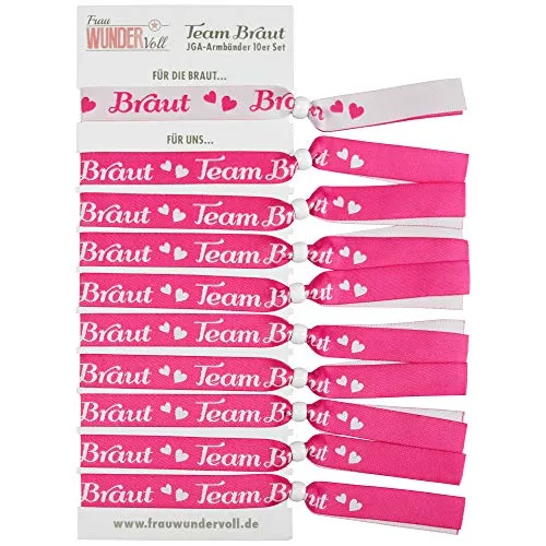 Frau WUNDERVoll® JGA Armband Pink für Braut und 9 Freundinnen Inhalt 9 Team Braut Armbänder und EIN Armband für die Braut JGA Accessoires Junggesellinnenabschied Accessoires Hochzeit Hen Party