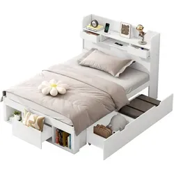 Multifunktionales Kinderbett 90x200cm mit USB-Port, Schubladen und Stauschrank