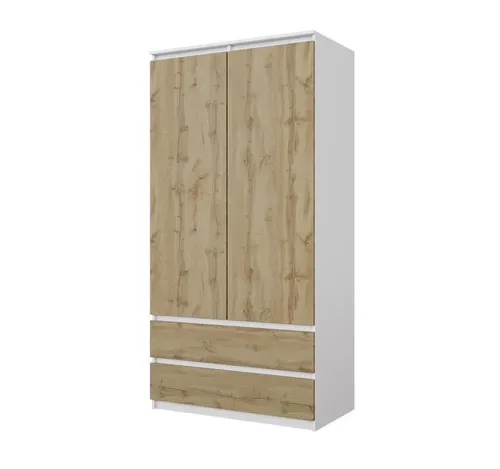 Furnica Kleiderschrank Joelle Weiß Matt – 2 Türen & 2 Schubladen - Der Kleiderschrank Joelle bietet großzügigen Stauraum mit zwei Türen und zwei großen Schubladen. Ideal für Schlafzimmer oder Wohnzimmer, vereint er zeitloses Design mit praktischen Funktionen.