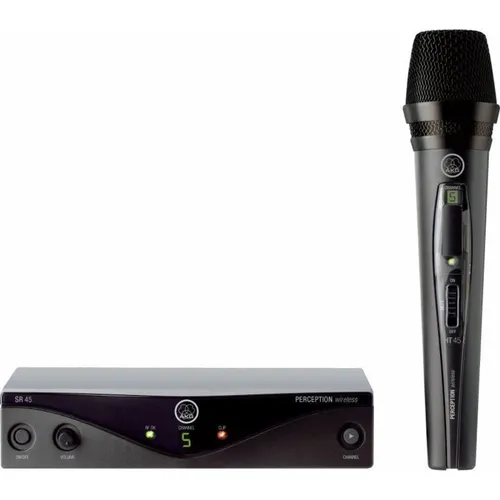 AKG PW45 Vocal Set - Funkmikrofon-Set für Gesang und Sprache, mit bis zu 8 Stunden Betriebszeit und stabiler Signalübertragung dank Diversity-Empfänger – ideal für Bühnen und Präsentationen.