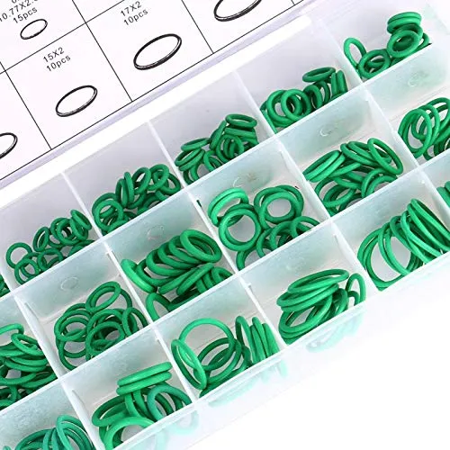 Ymiko 18 Größen 270 Stück Gummi-O-Ring-Dichtung Dichtung Unterlegscheibe Dichtungssortiment AC-O-Ring Auto Auto LKW Klimaanlage O-Ring Dichtungswerkzeuge Ersatz Grün