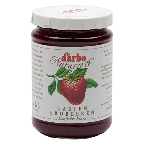 Food-United KONFITÜRE EXTRA ERDBEERE 450g Glas von DARBO Naturrein fruchtiger Gartenerdbeeren fruit jam passend für Frühstück Füllungen Gebäck Erdbeerkuchen Torte Crepes (1)