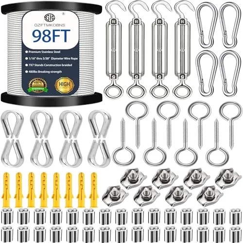 Produktbild 30M Stahlseil 2mm,304 Edelstahlseil 2mm,Drahtseil 2mm,M2 Drahtseilklemme mit M5 Drahtseil Seilspanner für Rankhilfe Edelstahl Seilsystem,Rankhilfe Drahtseil