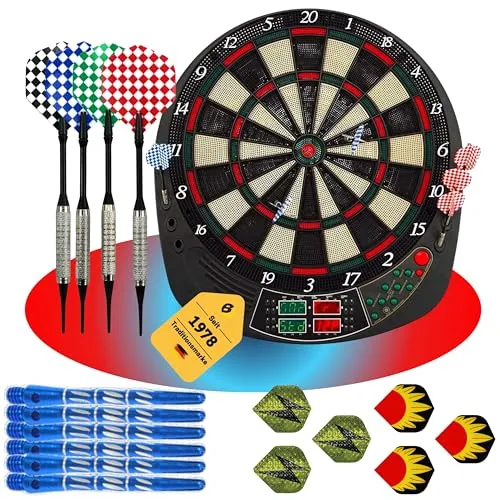 Best Sporting Dart Set Coventry Xtra mit 12 Dartpfeilen & Ersatzspitzen I Dartscheibe elektronisch im wertigen Set I elektronische Dartscheibe mit LED-Anzeigen I Dartautomat für 16 Spieler