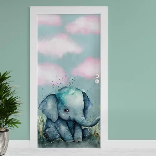 Finest Folia Türfolie 90x200 cm Türtapete Türposter Folie für Tür Wohnzimmer Kinderzimmer Küche Türaufkleber Bad Aufkleber selbstklebend TF04 (21 Elefant)
