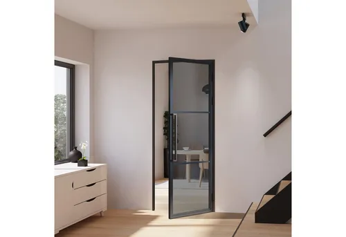 inova Glastür Komplettset 830x2115mm DIN rechts - Eingangstüren: Stilvolle graue Glastür im Industrie Style, kratz- und stoßbeständig, mit wartungsfreien Kugellagern für nahezu lautlose Bedienung und einfache Montage.