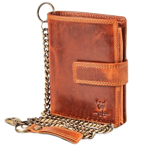 MATADOR Herren Biker Geldbörse mit Kette | Vintage Leder Portemonnaie - Herren-Geldbörse aus einzigartigem Chrome Free Rohleder mit RFID Schutz, 9 Kartenfächern und praktischer Kette im Vintage Look. Ideal für stilbewusste Männer.