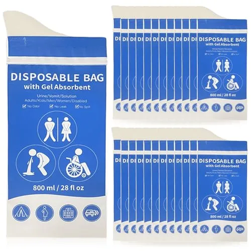 Einweg-Urinbeutel, 24 Stück Tragbarer Urinbeutel für Unterwegs 800ml, Pinkelbeutel, Gel-Urinbeutel, Reisetoilette, Notfall Toiletten, Kotztüten, Reise-Urinal für Männer, Frauen, Schwangere, Kinder
